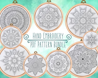 Mandala Hand Embroidery Pattern Pack: 9 Linework Designs (PDF Pattern)