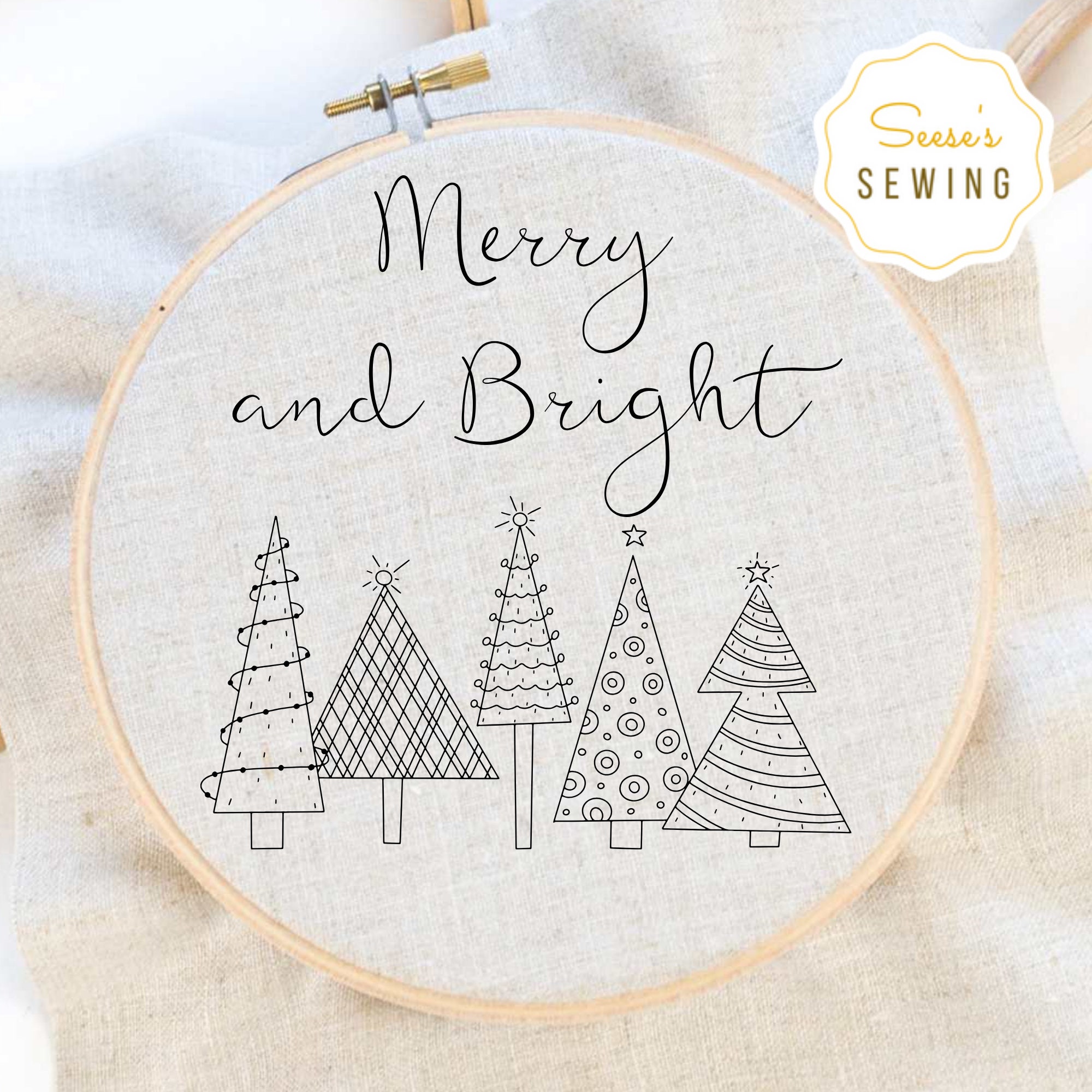 Christmas Trees Hand Embroidery PDF Pattern, 5 Sizes, Merry and Bright ...