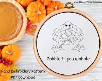PDF Pattern - Thanksgiving Hand Embroidery Design - Instant Download - Turkey Design
