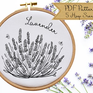Whimsical Lavender Dreams: Hand Embroidery Digital Pattern in 5 Hoop Sizes - Instant Download
