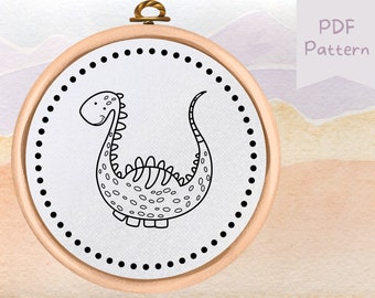 PDF Pattern, Kids Dinosaur Hand Embroidery Pattern, Baby Dino Childrens Embroidery Design