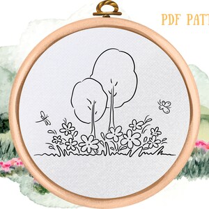Floral Hand Embroidery Pattern: Trees and Flowers (PDF Pattern)