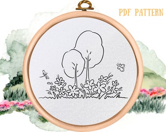 Floral Hand Embroidery Pattern: Trees and Flowers (PDF Pattern)