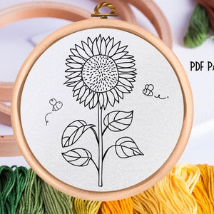 Sunflower & Bees Hand Embroidery Pattern (PDF Download)
