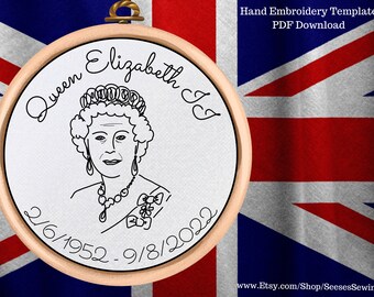 PDF Pattern - Queen Elizabeth Hand Embroidery Design - Digital Download - Elizabeth II