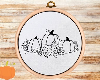 Pumpkin Hand Embroidery Pattern: Fall Floral Design (PDF Pattern)