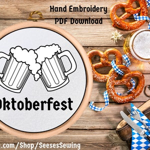 Oktoberfest Hand Embroidery Pattern - PDF Pattern - Beer Mugs - German