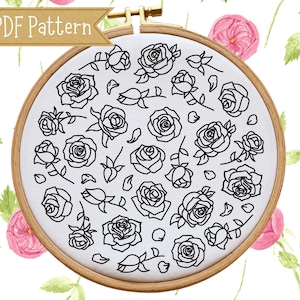 Hand Embroidery PDF Pattern, Roses and Rose Buds, Embroidery Design, Multiple Sizes