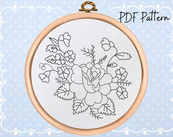 Flowers Hand Embroidery Pattern - PDF Pattern Download - Floral Embroidery Design