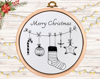 Molde em PDF - Desenho de Bordado à Mão de Natal - Enfeites - Feliz Natal