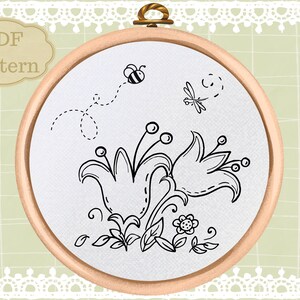 Floral Hand Embroidery Pattern: Flower Scene Design (PDF Pattern)