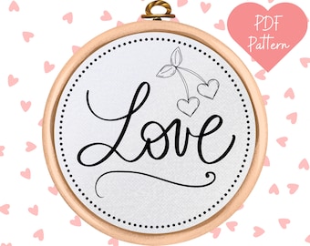 Love Heart Cherry Hand Embroidery Pattern (PDF Pattern)
