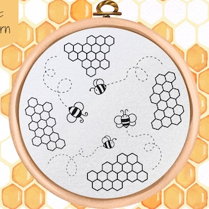 PDF Pattern - Honey Bee Hand Embroidery Design - Bumble Bee Beginner Embroidery