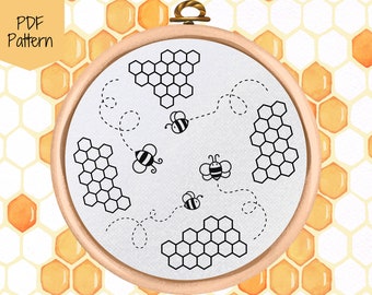 PDF Pattern - Honey Bee Hand Embroidery Design - Bumble Bee Beginner Embroidery