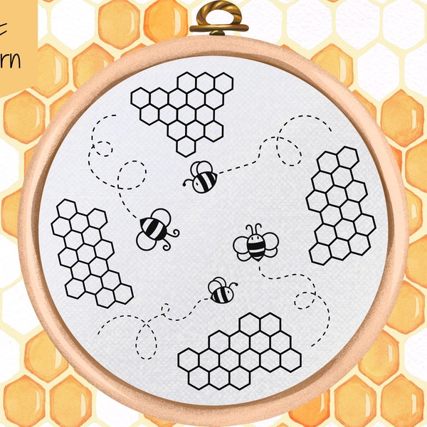 PDF Pattern - Honey Bee Hand Embroidery Design - Bumble Bee Beginner Embroidery