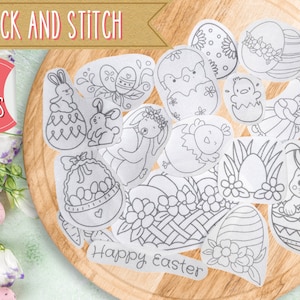 Easter Stick and Stitch Patterns - Peel and Stick Embroidery Design Bundle - Set of 18