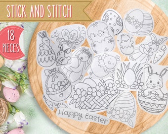 Easter Stick and Stitch Patterns - Peel and Stick Embroidery Design Bundle - Set of 18