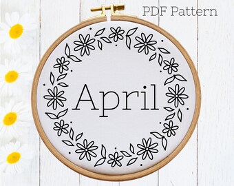 Patrón PDF de bordado a mano, margaritas de abril, flor de nacimiento de abril