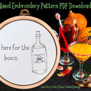 Halloween Embroidery Pattern: &quot;I&#39;m here for the boo&#39;s&quot; Design (PDF Download)