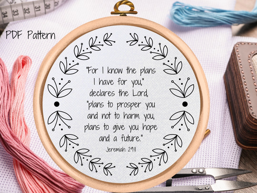 PDF Pattern Bible Verse Hand Embroidery Pattern Christian Floral Design Jeremiah 29:11 - Etsy
