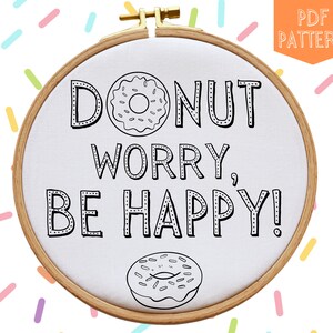 Donut Hand Embroidery Pattern, PDF Pattern, Instant Download