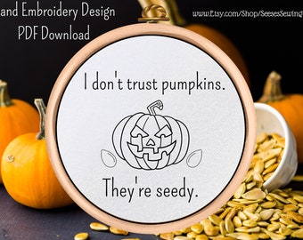 PDF Pattern - Halloween Pumpkin Hand Embroidery - Instant Digital Download - Jack O Lantern