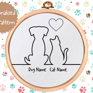 Personalized Dog and Cat Hand Embroidery Pattern - PDF Pattern Download - Animal Embroidery Design