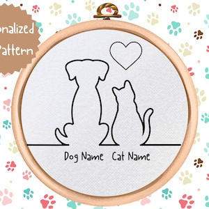 Personalized Dog and Cat Hand Embroidery Pattern - PDF Pattern Download - Animal Embroidery Design