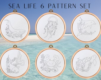PDF Pattern Bundle - Sea Life - Hand Embroidery Pattern Pack -  6 Designs - Instant Download