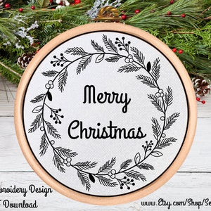 Christmas Wreath Embroidery Pattern: Holiday Decor (PDF Pattern)