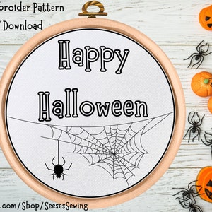 Patrón de bordado a mano Happy Halloween - PDF - Descarga instantánea - Spiderweb Design