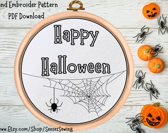 Happy Halloween Hand Embroidery - PDF Pattern - Instant Download - Spiderweb Design