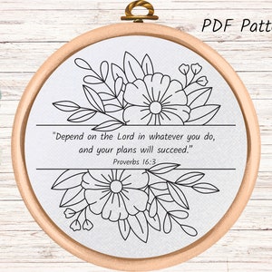 PDF Pattern - Old Testament Bible Verse Hand Embroidery Pattern - Floral Design - Proverbs