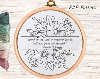 PDF Pattern - Old Testament Bible Verse Hand Embroidery Pattern - Floral Design - Proverbs