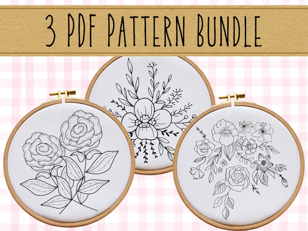 Hand Embroidery PDF Pattern Bundle, Flowers, Floral Embroidery Design ...