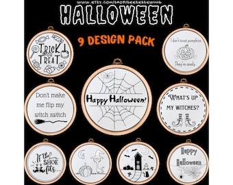 Halloween Hand Embroidery Bundle, PDF Patterns, Instant Download, 9 Designs