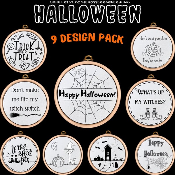 Halloween handborduurbundel, PDF-patronen, direct downloaden, 9 ontwerpen