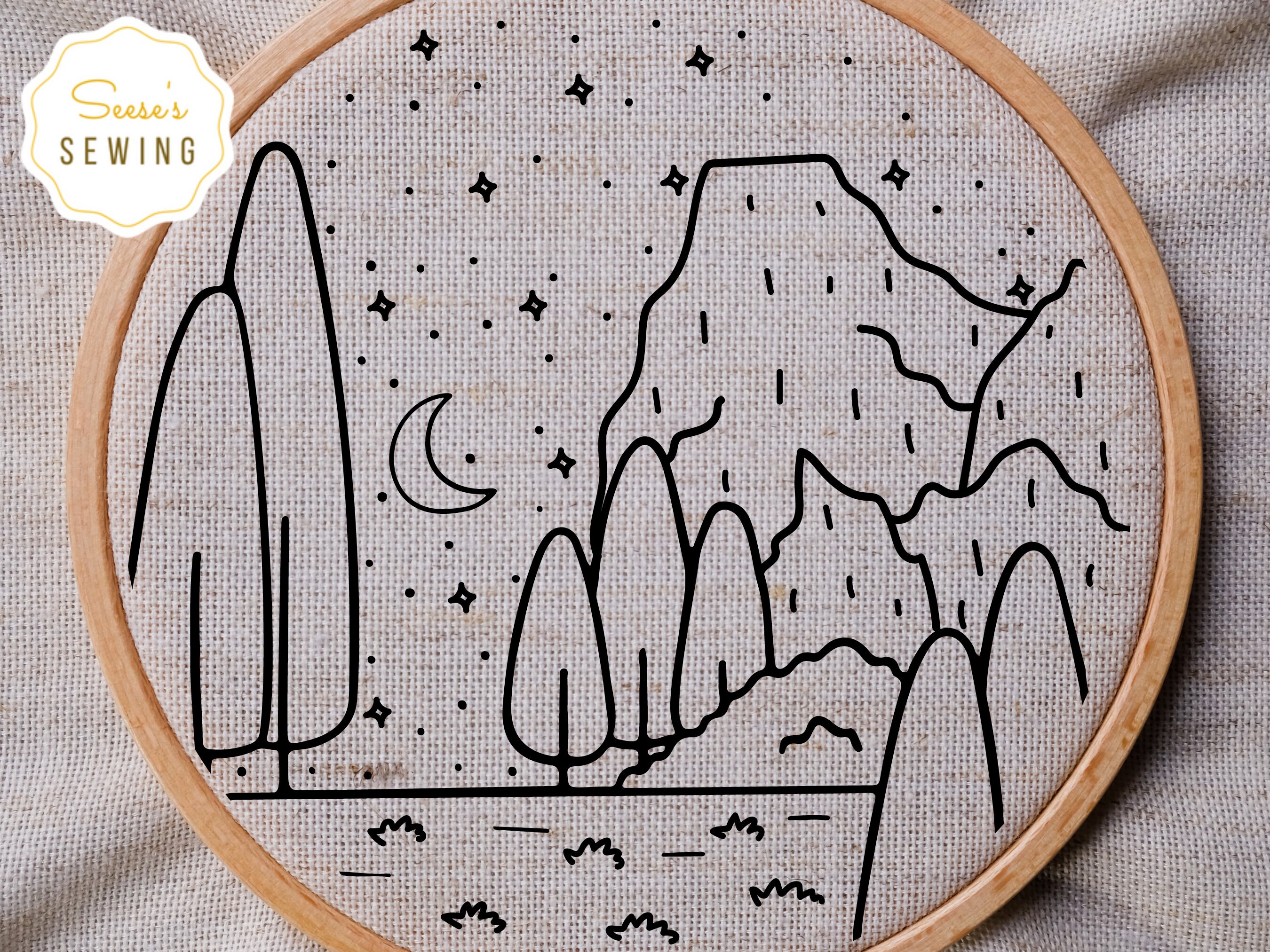Mountain Landscape Embroidery Pattern: Trees & Night Sky (PDF Pattern ...