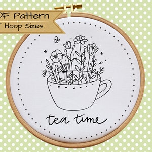 Floral Teacup Hand Embroidery Pattern: Tea Time Decor (PDF Pattern)