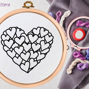 Hearts Hand Embroidery Design - PDF Pattern - Beginner Embroidery