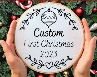 Personalized Baby's First Christmas, Custom Name Hand Embroidery PDF Pattern, 5 sizes included