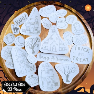 Halloween Hand Embroidery Set, 23 Stick and Stitch Pieces for Ghoulish Crafts