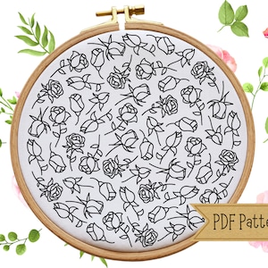 Hand Embroidery PDF Pattern, Roses and Rose Buds, Embroidery Design, Multiple Sizes