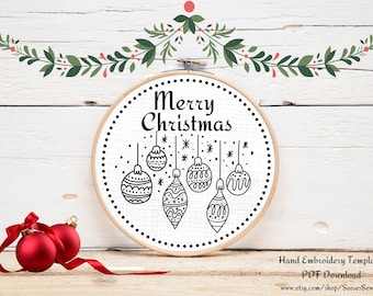 PDF Pattern - Christmas Hand Embroidery Design - Ornaments - Merry Christmas