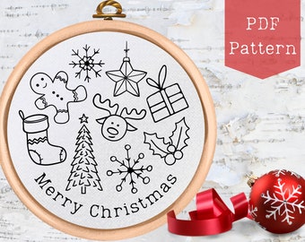 PDF Pattern - Merry Christmas Hand Embroidery Design - Beginner Embroidery