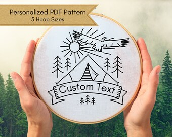 Customized Camping Adventure: DIY Hand Embroidery PDF Pattern in 5 Hoop Sizes