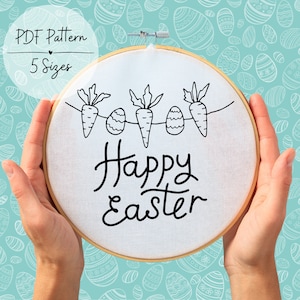 Happy Easter Hand Embroidery PDF Pattern - 5 Sizes Available - Digital Download