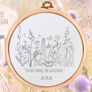 PDF Pattern - Floral Hand Embroidery Design - Courage - Wildflowers - Flowers