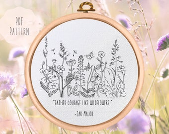 PDF Pattern - Floral Hand Embroidery Design - Courage - Wildflowers - Flowers