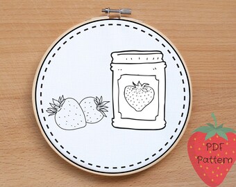 Patrón PDF - Diseño de bordado a mano de fresa - Fresas, mermelada de fresa